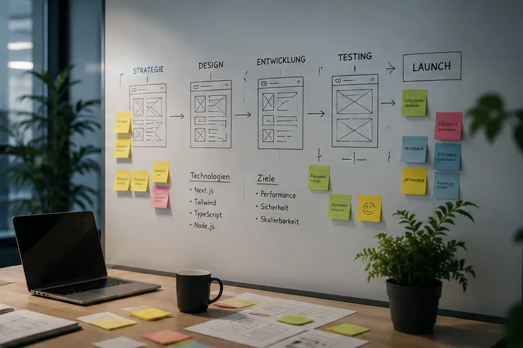 Prozessschritte als Skizze an einem Whiteboard